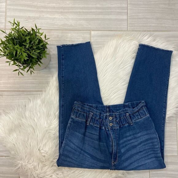 Hollister Ultra High Rise Mom Jeans With Ruffled Waist - Picture 1 of 11